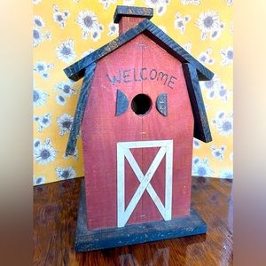Farm house red Welcome hand painted wooden bird house ❤️
